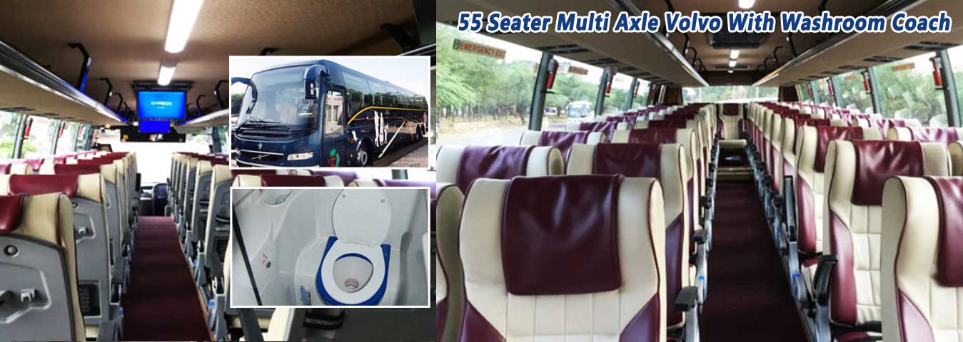 55 seater volvo multi axle large coach with washroom hire in delhi